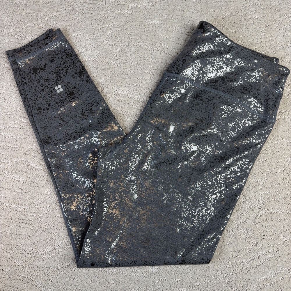 Women's Sweaty Betty Large Shimmer Speckled Grey High Rise Leggings Full Length